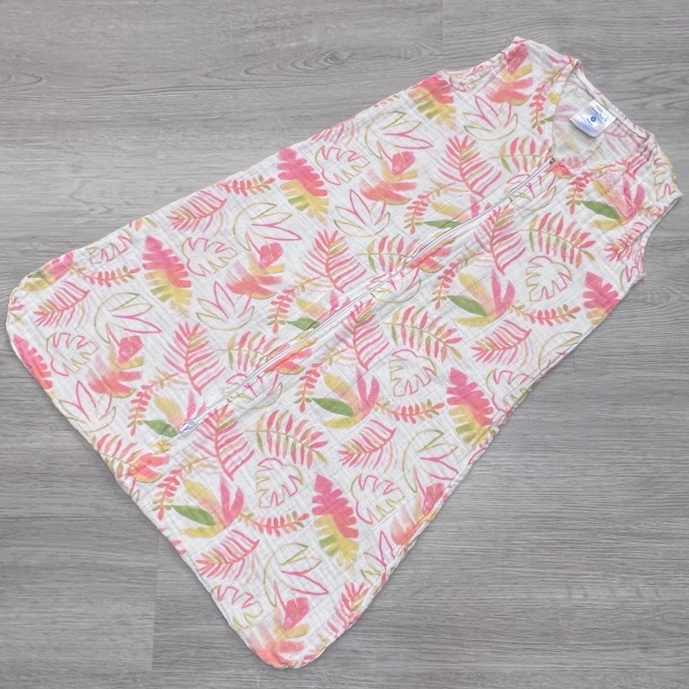HALO SleepSack Medium 6-12M Pink Tropical Leaf Cotton Muslin Wearable Blanket